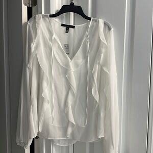 WHBM white XL NWT long sleeved ruffle blouse